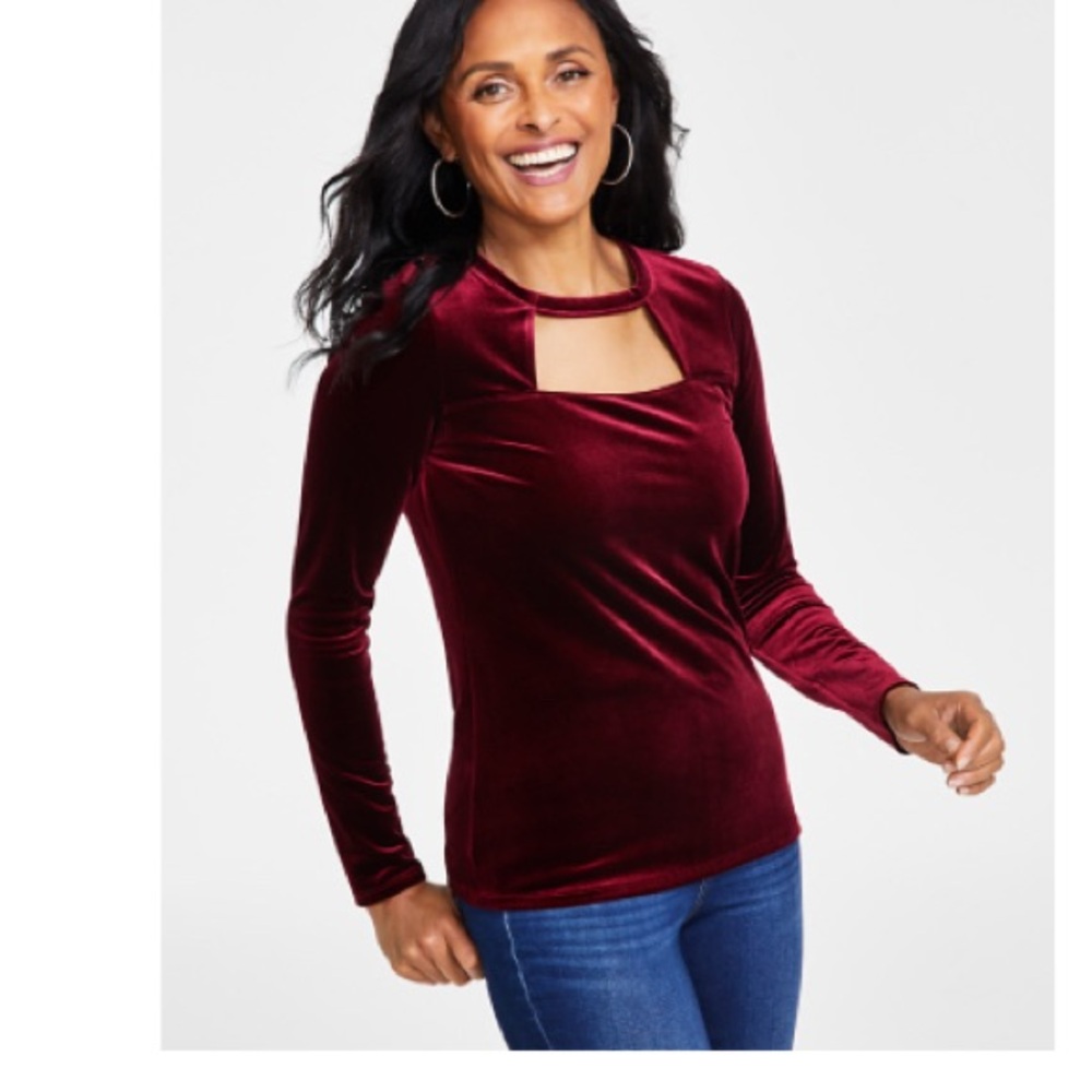INC International Concepts Red Blouse with Cut Out Fitted Style